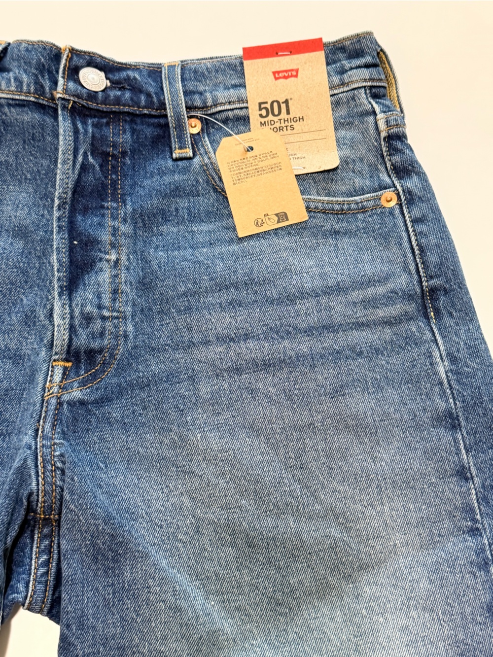 Levi’s Women’s 501 Mid-Thigh Shorts Size 28 Blue Denim High Rise NWT - Picture 2 of 16